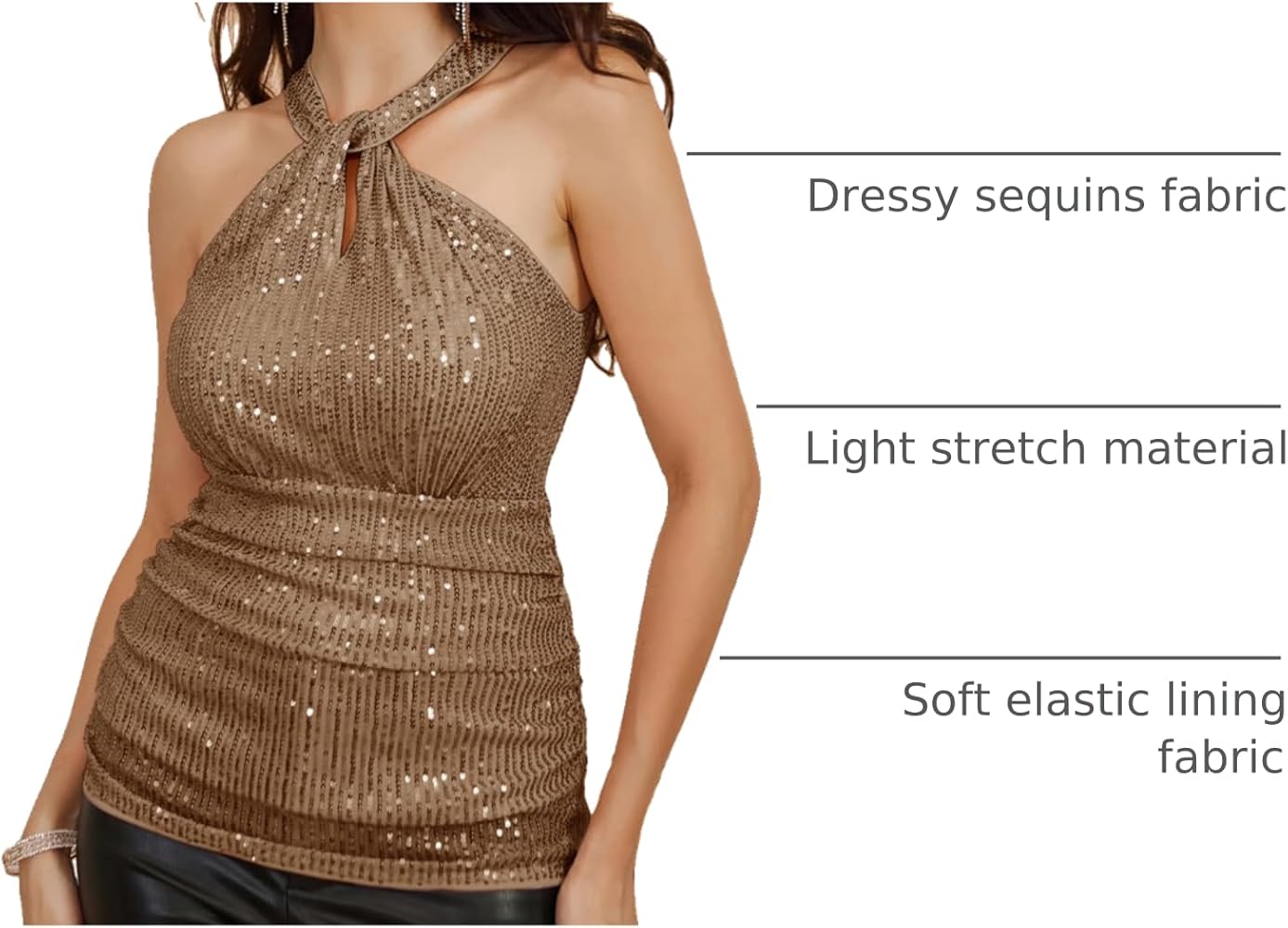 Womens 2024 Fashion Sequin Tops Glitter Sparkle Shimmer